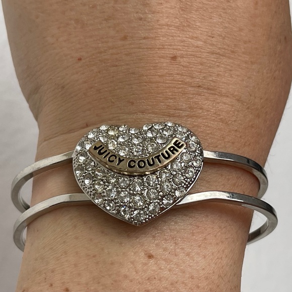 Juicy Couture Clear Crystal Heart Hinged, Clamper silver tone bracelet - Picture 1 of 5